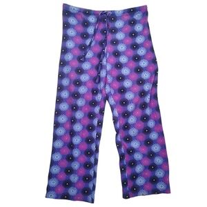 Axcess Pajama Pants Womens Medium Purple Floral Fleece Drawstring Liz Claiborne